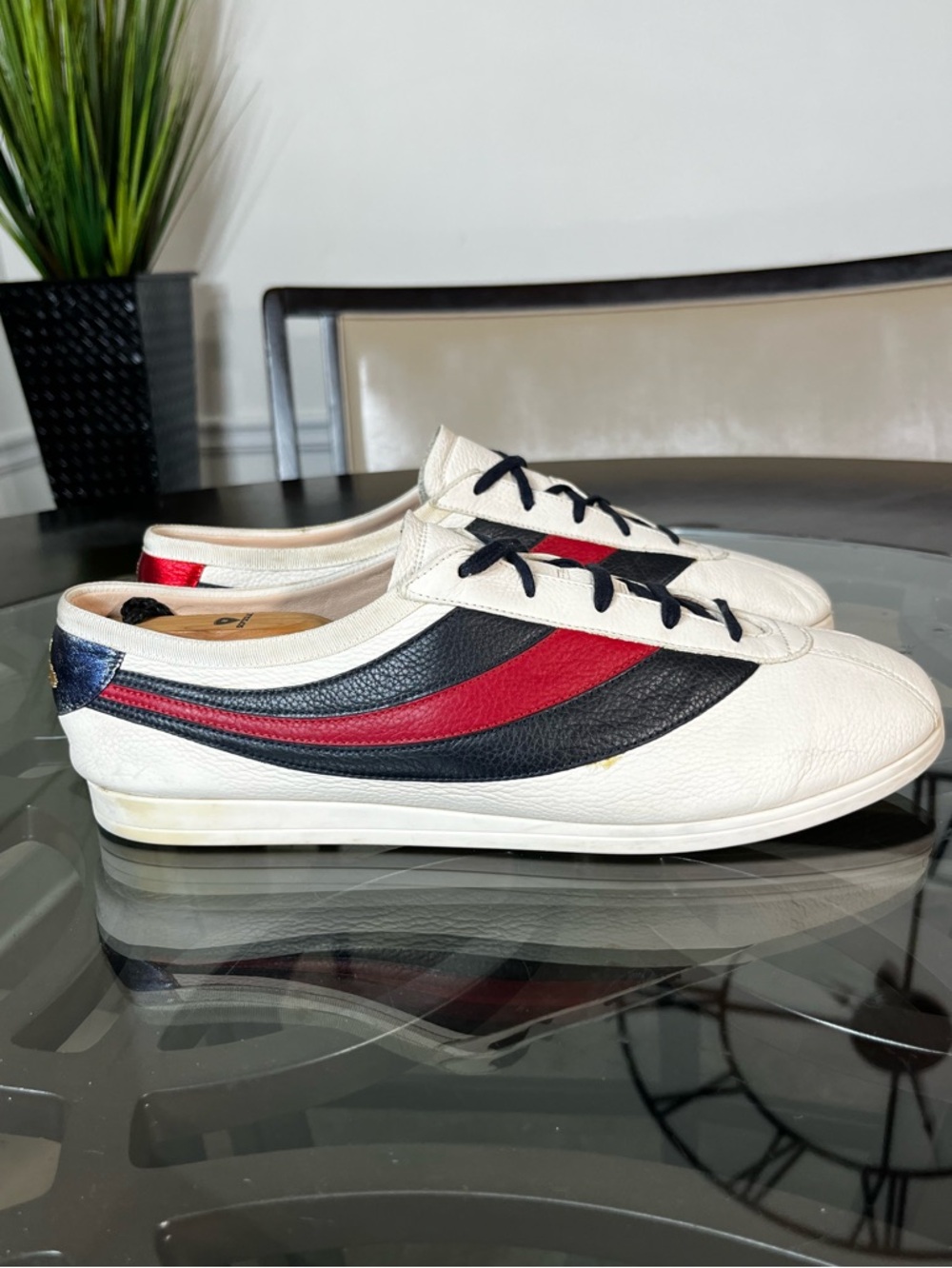 Gucci Falacer Hebron Sneaker Web Bee Embroidery White Leather Sz 13